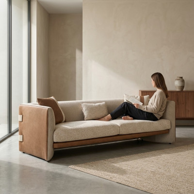 Sofa Beżowa Luksusowa Sofa Trzyosobowa Nowoczesne Meble Meble tapicerowane Włókienniczy