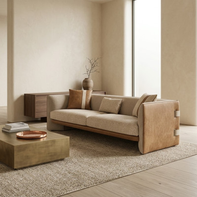 Sofa Beżowa Luksusowa Sofa Trzyosobowa Nowoczesne Meble Meble tapicerowane Włókienniczy