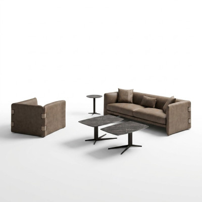 Salon kompletny 6 szt. 2x stolik kawowy luksusowe meble tapicerowane beżowa sofa kanapa nowa