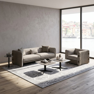 Komolett Zestaw 6-częściowa sofa trzyosobowa Nowy Fotel 2x stolik kawowy Drewno 2x Stolik
