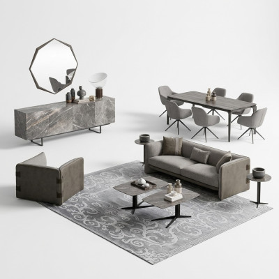 Komolett Zestaw 6-częściowa sofa trzyosobowa Nowy Fotel 2x stolik kawowy Drewno 2x Stolik