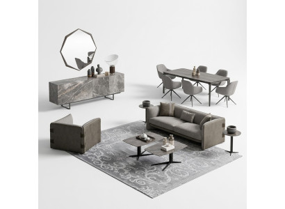 Komolett Zestaw 6-częściowa sofa trzyosobowa Nowy Fotel 2x stolik kawowy Drewno 2x Stolik