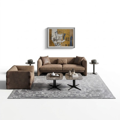 Kompletny zestaw mebli 6-częściowa nowoczesna trzyosobowa sofa Fotel Drewno 2x stolik kawowy