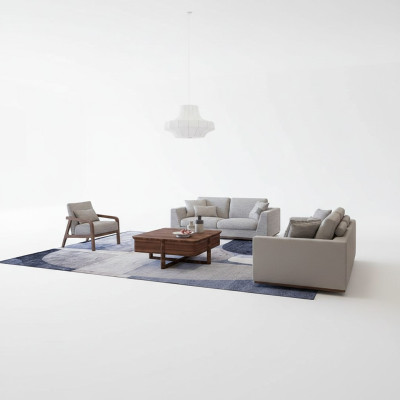Pokój dzienny szary Zestaw sofowy 2x sofy dwuosobowe design Fotel luksusowe umeblowanie