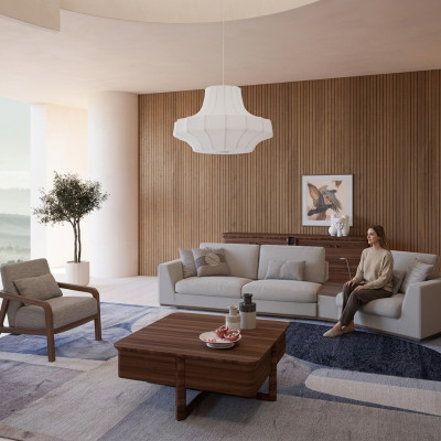 Meble tapicerowane sofa kanapa trzyosobowa salon projekt Fotel Drewno Włókienniczy