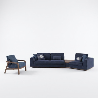Niebieski Zestaw sofowy Zestaw sof trzyosobowych do salonu Fotel Modern Design Włókienniczy