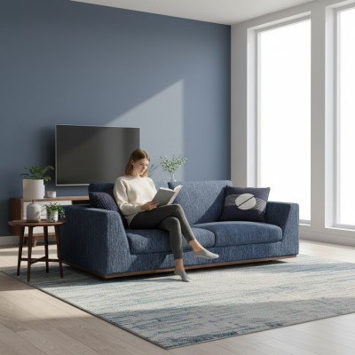 Salon Niebieska Dwuosobowa Sofa Kanapa Nowoczesny Design Sofa Włókienniczy