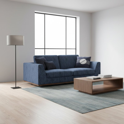 Salon Niebieska Dwuosobowa Sofa Kanapa Nowoczesny Design Sofa Włókienniczy