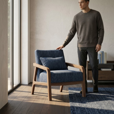 Nowoczesne Fotel Design Meble do Salonu Niebieskie Materiałowe Kanapy Włókiennicze Nowe