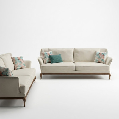 Nowoczesna kompletna 2x trzyosobowa sofa Biały Włókienniczy Salon Design Sofy Kanapa