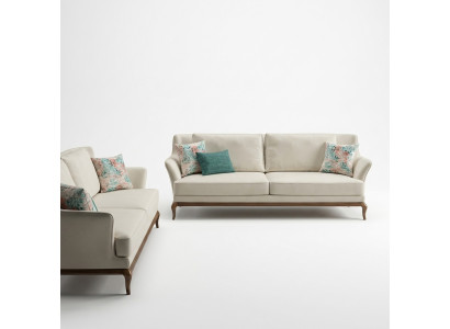 Nowoczesna kompletna 2x trzyosobowa sofa Biały Włókienniczy Salon Design Sofy Kanapa