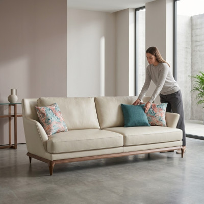 Salon Nowoczesna Trzyosobowa Sofa Biała Kanapa Design Meble Meble tapicerowane