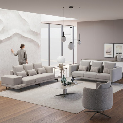 Pokój dzienny kompletny 2x sofa trzyosobowa Włókienniczy Meble tapicerowane Fotel Neu stolik kawowy