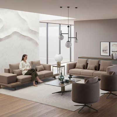 Kompletne umeblowanie 6-częściowe w kolorze brązowym 2x sofa trzyosobowa kanapa Meble tapicerowane 2x Fotel