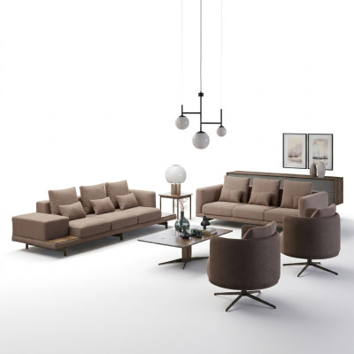 Kompletne umeblowanie 6-częściowe w kolorze brązowym 2x sofa trzyosobowa kanapa Meble tapicerowane 2x Fotel