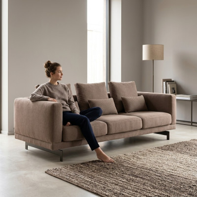 Salon Brązowa Sofa Trzyosobowa Kanapa Luksusowe meble tapicerowane Design Włókienniczy