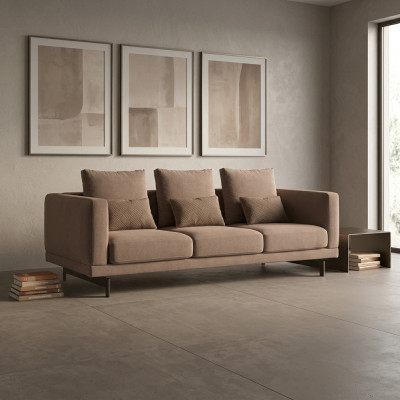 Salon Brązowa Sofa Trzyosobowa Kanapa Luksusowe meble tapicerowane Design Włókienniczy
