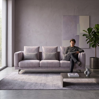 Szara Sofa Trzyosobowa Kanapa Salon Nowoczesny Design Luksusowe Meble tapicerowane
