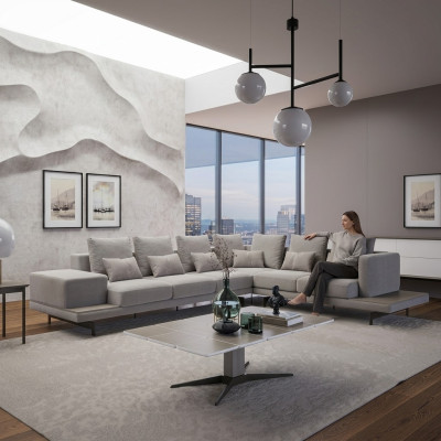 Meble tapicerowane Szara Sofa Kanapa Design w kształcie litery L Narożnikowa kanapa Nowy stolik kawowy do salonu
