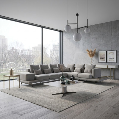 Meble tapicerowane Szara Sofa Kanapa Design w kształcie litery L Narożnikowa kanapa Nowy stolik kawowy do salonu
