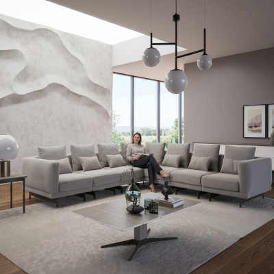 Salon Szara Sofa Kanapa Meble tapicerowane Meble tapicerowane Nowe Drewno stolik kawowy