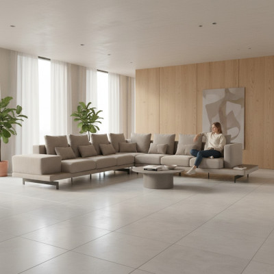 Szara Designerska Sofa Kanapa Podkładka Włókienniczy Narożnikowa kanapa Meble tapicerowane Salon Nowość