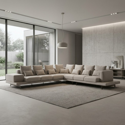 Szara Designerska Sofa Kanapa Podkładka Włókienniczy Narożnikowa kanapa Meble tapicerowane Salon Nowość