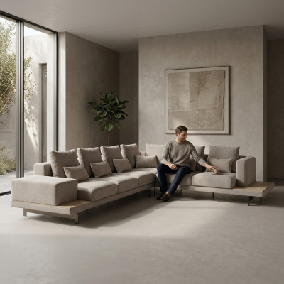 Meble tapicerowane Szare Designerskie Narożnikowa kanapa L-Shape Podkładka Włókienniczy Sofa Salon