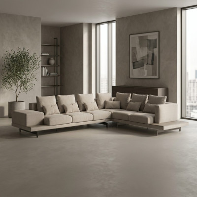 Meble tapicerowane Szare Designerskie Narożnikowa kanapa L-Shape Podkładka Włókienniczy Sofa Salon