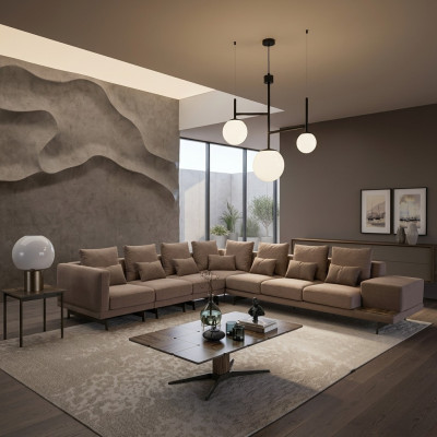 Luksusowa designerska kompletna sofa rozkładana w kształcie litery L Drewno stolik kawowy Nowość