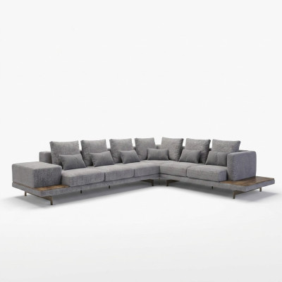 Luksusowa szara sofa tapicerowana w kształcie litery L Drewno stolik kawowy ze Stolik Living Room