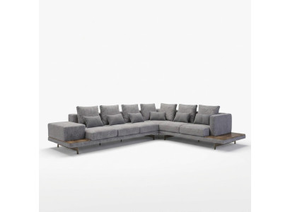 Luksusowa szara sofa tapicerowana w kształcie litery L Drewno stolik kawowy ze Stolik Living Room