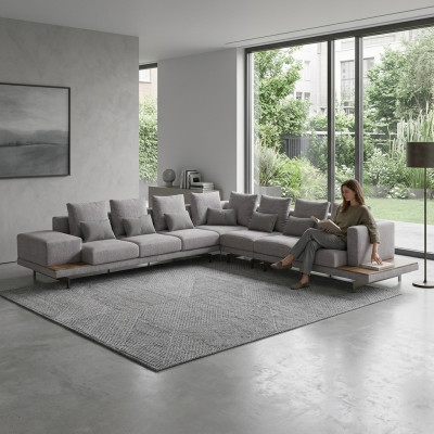 Szara Sofa Kanapa W Kształcie L Designerska Włókienniczy Meble Sofa Tapicerowana do Salonu Nowa