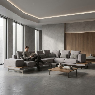 Projektant Nowe Narożnikowa kanapa L-Shape Grey Włókienniczy Meble Meble do Salonu