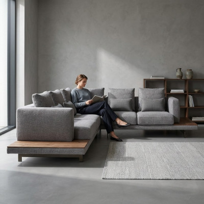Salon Szara Włókienniczy Sofa Kanapa Designerska Luksusowa Sofa Tapicerowana w Kształcie L