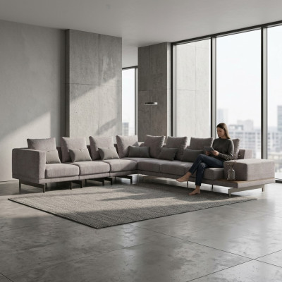 Narożnikowa kanapa Meble do salonu w kształcie litery L Designerska sofa Włókiennicza nowoczesna Ustaw