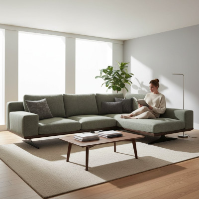 Szara Designerska Narożnikowa kanapa L-Shape Relaks Sofa Tapicerowana do Salonu Luksusowe Nowoczesne Meble