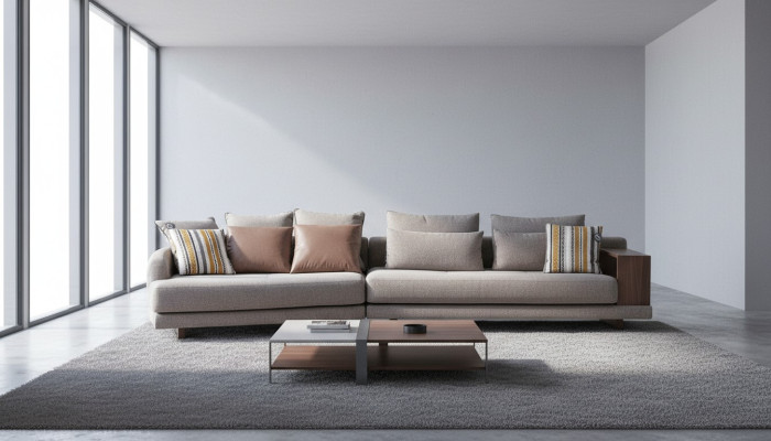 5-miejsce do siedzenia Solidna sofa materiałowa do salonu w kolorze szarym Elegancki nowoczesny design