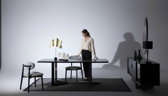 jadalnia 7 sztuk. Zestaw Stół obiadowy Kredens Lustro 4x Krzesła Modern Design