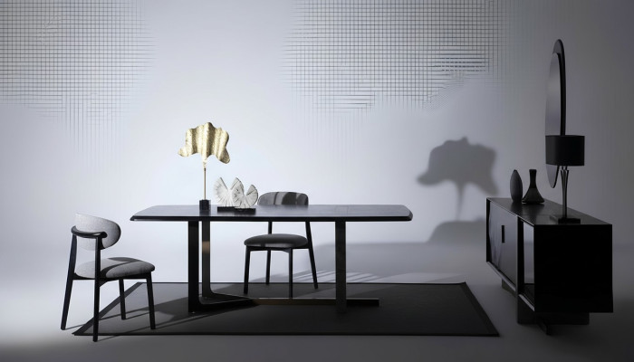 jadalnia 7 sztuk. Zestaw Stół obiadowy Kredens Lustro 4x Krzesła Modern Design