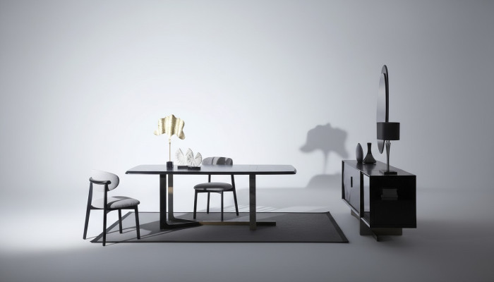 jadalnia 7 sztuk. Zestaw Stół obiadowy Kredens Lustro 4x Krzesła Modern Design