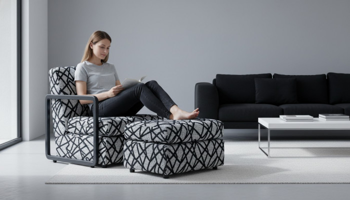 Czarny -Gray Living Room Fotel Designer 1-miejsce siedzące Luxury LoungeFotel