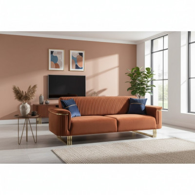 Pomarańczowa trzyosobowa luksusowa sofa materiałowa Nowoczesne meble do salonu
