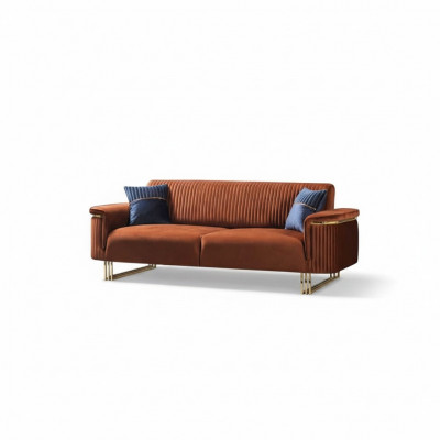 Pomarańczowa trzyosobowa luksusowa sofa materiałowa Nowoczesne meble do salonu