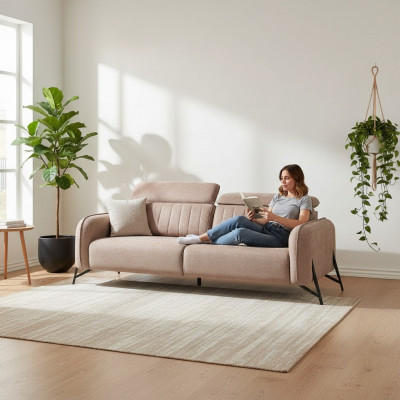 Beżowa designerska sofa do salonu 3-miejsce siedzące materiałowa sofa luksusowa Podkładka Meble