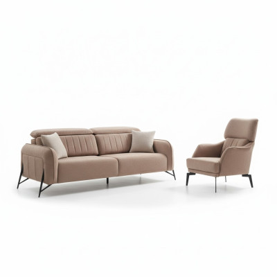 Sofa materiałowa do salonu beżowa Luksusowy Fotel 3-miejsce siedzące jednoosobowa 2-częściowa
