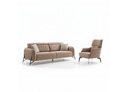 Sofa materiałowa do salonu beżowa Luksusowy Fotel 3-miejsce siedzące jednoosobowa 2-częściowa