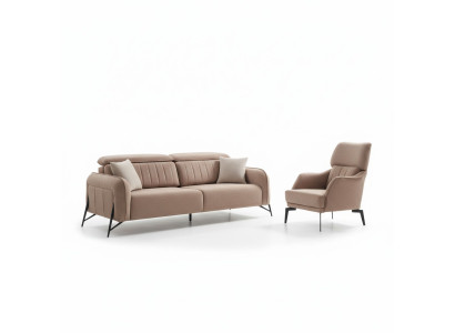 Sofa materiałowa do salonu beżowa Luksusowy Fotel 3-miejsce siedzące jednoosobowa 2-częściowa
