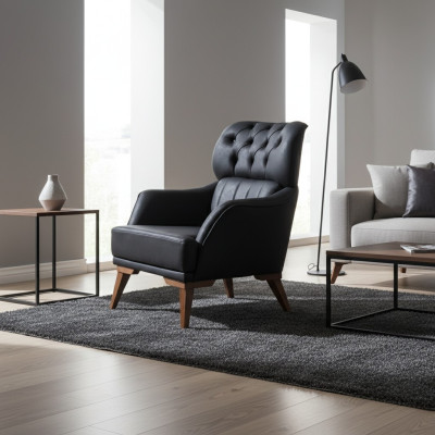 Black Chesterfield Fotel Luksusowy Pokój Jednoosobowy Pokój Dzienny 1-miejsce siedzące