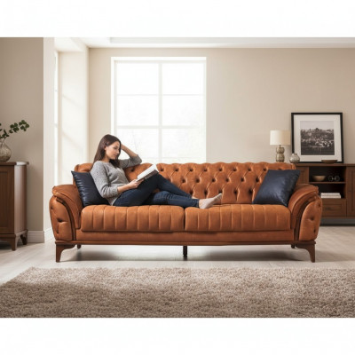 Orange Chesterfield 3-miejsce do siedzenia Salon Luksusowa Sofa Nowoczesna Noble Couch